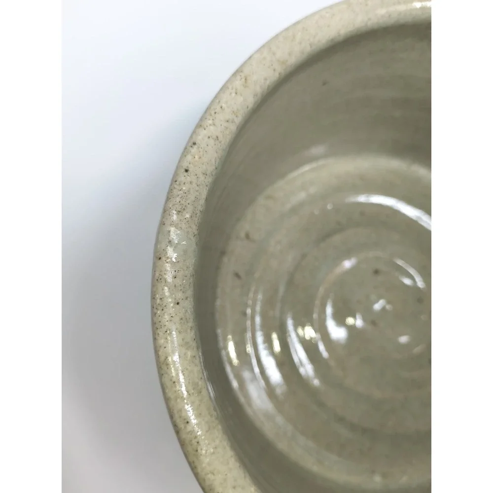 Vintage Handmade Art Pottery Serving Bowl Sage Green Artist Signed 6.5